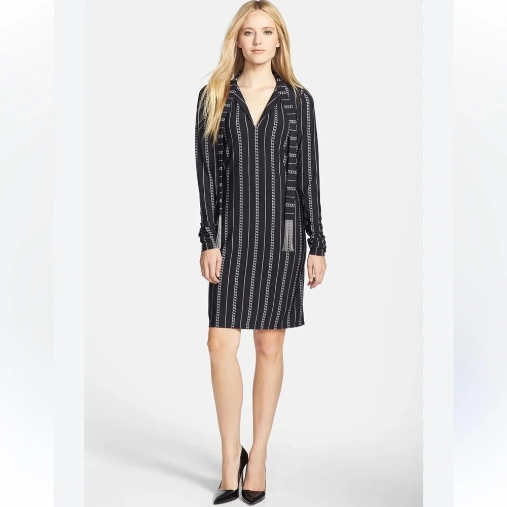 Michael Kors black chain tie neck dress L - Picture 2 of 8